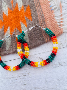 Navajo Handmade Beaded Hoop Earrings