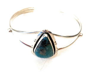 Navajo Morenci Turquoise & Sterling Silver Cuff Bracelet Signed
