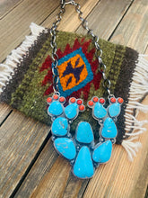 Load image into Gallery viewer, Navajo Sterling Silver, Turquoise &amp; Coral Cactus Necklace