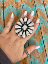 Load image into Gallery viewer, Navajo Sterling Silver &amp; White Buffalo Cluster Adjustable Ring