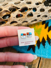 Load image into Gallery viewer, Zuni Sun Face Square Multi Stone And Sterling Stud Earrings