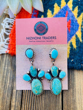 Load image into Gallery viewer, Navajo Multi Turquoise &amp; Sterling Silver Cluster Dangle Earrings