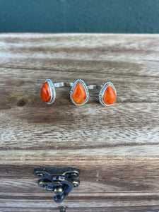 Navajo Sterling Silver And Light Orange Spiny Adjustable Triple Threat Knuckler Ring