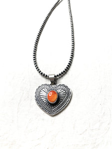 Navajo Orange Spiny & Sterling Silver Heart Pendant