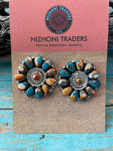 Navajo Sterling Silver And Spice Multi Stone Earrings
