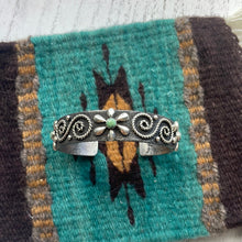 Load image into Gallery viewer, Navajo Sterling Silver &amp; Turquoise Flower Swirl Bracelet Cuff Signed