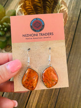 Load image into Gallery viewer, Navajo Sterling Silver &amp; Orange Spiny Dangle Earrings