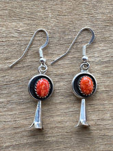 Load image into Gallery viewer, Orange Spiny Oyster and Sterling Silver Blossom Dangle Earrings