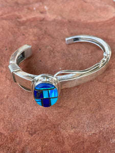 Navajo Lapis, Turquoise, Blue Opal Side Stone Cuff Bracelet