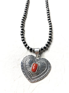 Navajo Coral & Sterling Silver Heart Pendant
