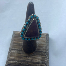 Load image into Gallery viewer, Navajo Sterling Silver, Turquoise &amp; Purple Spiny Ring Size 5.5