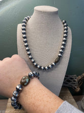 Load image into Gallery viewer, Navajo Sterling Silver Pearl 12mm Beaded Bracelet With Natural #8 Stone