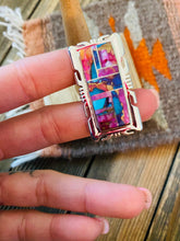 Load image into Gallery viewer, Navajo Sterling Silver &amp; Pink Dream Mohave Rectangle Inlay Ring Size 8.25