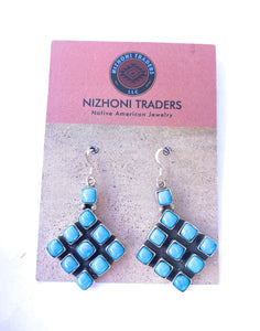 Navajo Sleeping Beauty Turquoise & Sterling Silver Cluster Dangle Earrings
