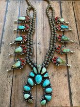 Load image into Gallery viewer, Shawn Cayatenito Royston Turquoise &amp; Coral Sterling squash Set Necklace
