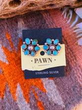 Load image into Gallery viewer, Vintage Old Pawn Navajo Turquoise &amp; Sterling Silver Cluster Post Earrings
