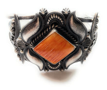 Load image into Gallery viewer, Navajo Orange Spiny Sterling Silver Cuff Bracelet Signed Kevin Billah