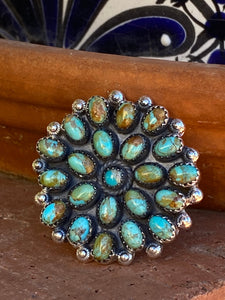 Handmade Round Royston Turquoise And Sterling Silver Adjustable Ring