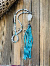 Load image into Gallery viewer, Navajo Howlite, Turquoise &amp; Sterling Silver Pearl Beaded Tassel Necklace