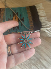 Load image into Gallery viewer, Zuni Sterling Silver &amp; Turquoise Flower Needlepoint Pendant