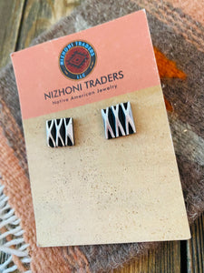 Navajo Hand Stamped Beth Dutton Sterling Silver Stud Earrings by Leander Tahe