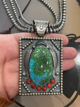 Load image into Gallery viewer, Navajo Coral, Sonoran Turquoise &amp; Sterling Silver 3 Strand Necklace Signed
