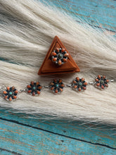 Load image into Gallery viewer, Handmade Sterling Silver, Orange Spiny &amp; Turquoise Cluster Adjustable Ring Signed Nizhoni