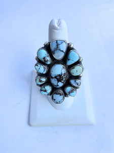 Navajo Sterling Silver And Golden Hills Turquoise Ring Size 7.5 By B Johnson