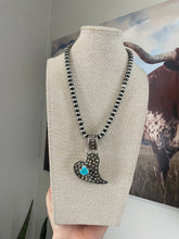 Load image into Gallery viewer, Navajo Sterling Silver &amp; Turquoise Heart Pendant Signed