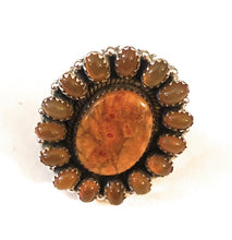 Load image into Gallery viewer, Handmade Sterling Silver, Carnelian &amp; Spiny Mohave Cluster Adjustable Ring