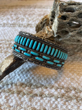 Load image into Gallery viewer, Old Pawn Sleeping Beauty Turquoise Zuni Needlepoint &amp; Sterling Silver Cuff Bracelet