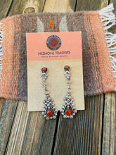 Load image into Gallery viewer, Zuni Sterling Silver &amp; Coral Dangle Earrings