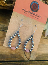 Load image into Gallery viewer, Navajo Sterling Silver Pearl &amp; Pink Opal Dangle Hoop Earrings