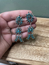 Load image into Gallery viewer, Handmade Sterling Silver And Turquoise Needlepoint Dangle Earrings