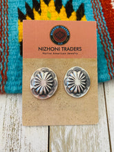 Load image into Gallery viewer, Navajo Sterling Silver Hand Stamped Oval Concho Post Earrings 1”