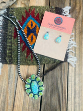Load image into Gallery viewer, Navajo Sonoran Mountain Turquoise &amp; Sterling Silver Cluster Earrings &amp; Pendant Set