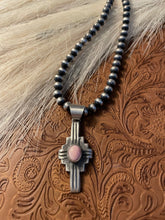 Load image into Gallery viewer, Navajo Chimney Butte Pink Conch &amp; Sterling Silver Cross Pendant