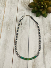 Load image into Gallery viewer, Navajo Turquoise &amp; Sterling Silver Beaded 6 mm Necklace 16”
