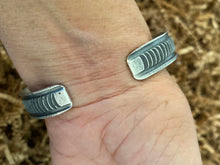 Load image into Gallery viewer, Navajo Sterling Silver &amp; Kingman Turquoise Cuff Stamped And Signed By Kevin Billah