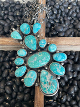 Load image into Gallery viewer, Navajo Cariro Blue &amp; Sterling Silver Cluster Necklace Signed &amp; Stamped