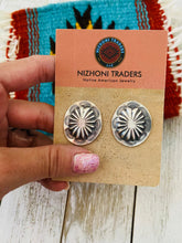 Load image into Gallery viewer, Navajo Sterling Silver Hand Stamped Oval Concho Post Earrings 1”