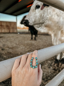 Handmade Horseshoe Sterling Silver & Natural Royston Turquoise Cluster Ring
