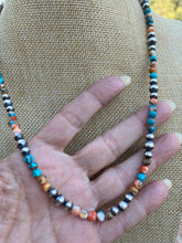 Load image into Gallery viewer, Navajo Turquoise &amp; Spiny Spice Sterling Silver Beaded Necklace 20 inch