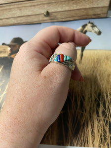 Navajo Multi-Stone And Sterling Silver Ring Size 10