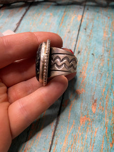 Old Pawn Navajo Sterling Silver & Tibetan Turquoise Ring Size 8