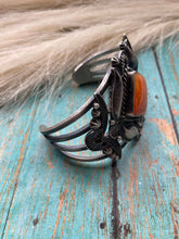 Load image into Gallery viewer, Navajo Orange Spiny Sterling Silver Cuff Bracelet Signed Kevin Billah