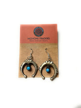 Load image into Gallery viewer, Navajo Sterling Silver Turquoise Naja Dangle Earrings Signed