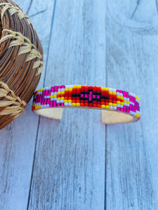 Navajo Made Beaded Leather Bracelet