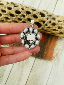 Handmade Sterling Silver, Pearl & Wild Horse Heart Cluster Pendant