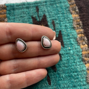 Handmade Sterling Silver Pink Opal Stud Earrings Signed Nizhoni